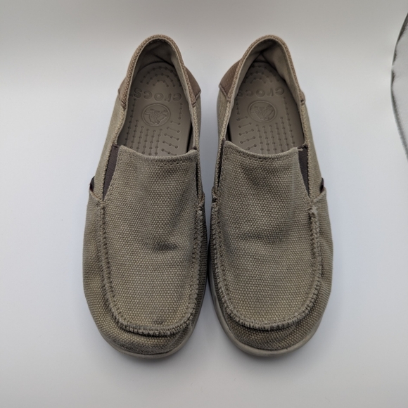 CROCS Other - Crocs Brown Unisex Slip On Canvas Loafers Kids Size‎ J 4 Two Tone Casual Shoes